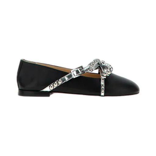 Stud-Embellished Round Toe Ballet Flats