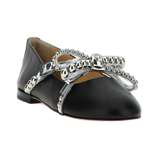 Stud-Embellished Round Toe Ballet Flats