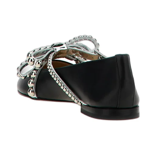 Stud-Embellished Round Toe Ballet Flats