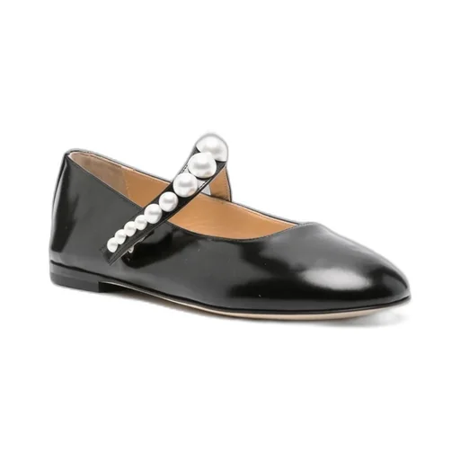 Faux-Pearl Leather Ballerina Shoes