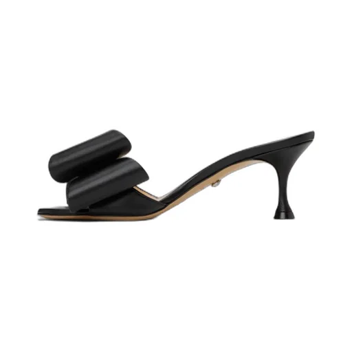 Bow-Embellished Leather Mules