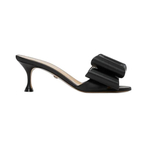 Bow-Embellished Leather Mules