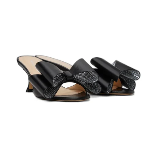 Bow-Embellished Leather Mules