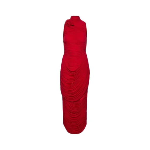 High-Neck Draped Maxi Dress