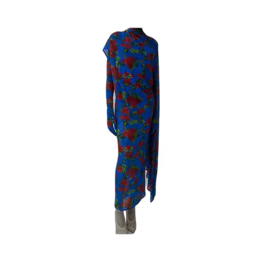 Asymmetric Drape Gown In Blue Floral Print