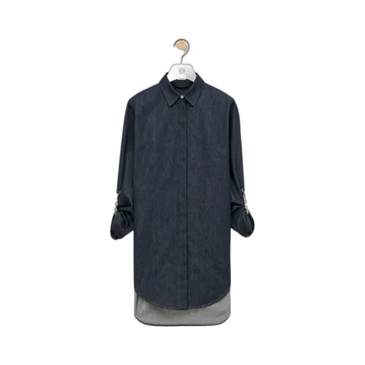 Chain-Detailed Denim Shirt Dress