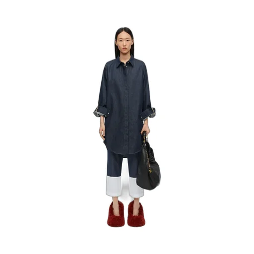 Chain-Detailed Denim Shirt Dress