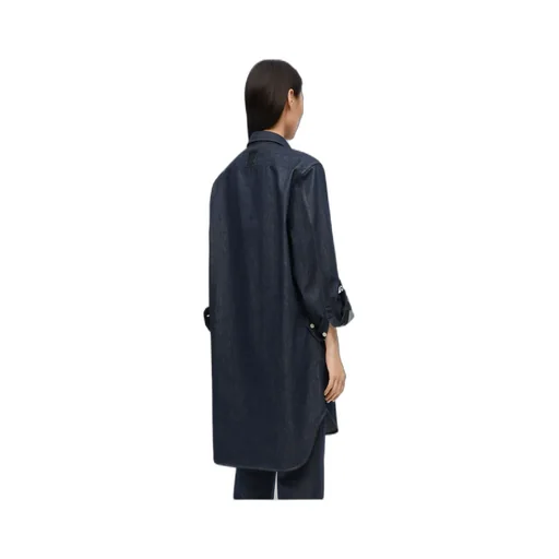 Chain-Detailed Denim Shirt Dress