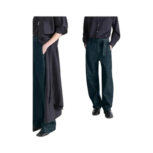 Belted Twisted Denim Trousers