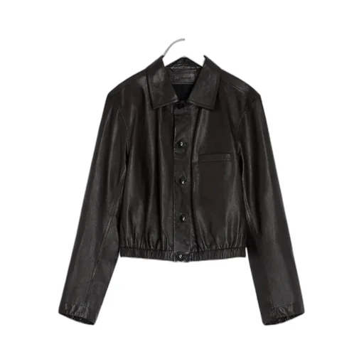Long Sleeve Buttoned-Up Leather Jacket