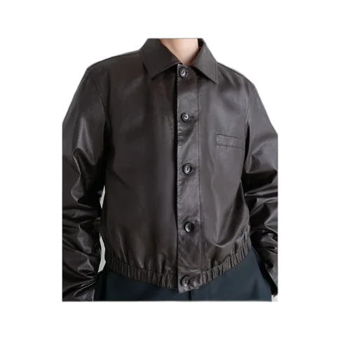 Long Sleeve Buttoned-Up Leather Jacket