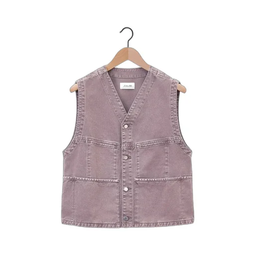 Button-Fastened V-Neck Denim Vest