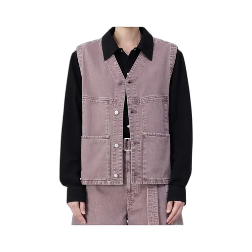 Button-Fastened V-Neck Denim Vest