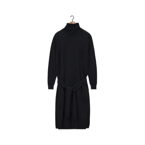 Trompe L'oeil Turtleneck Belted Midi Dress