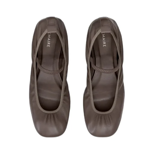 Square-Toe Leather Ballerina Shoes