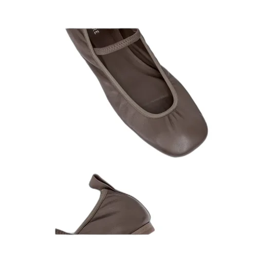 Square-Toe Leather Ballerina Shoes