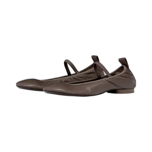 Square-Toe Leather Ballerina Shoes