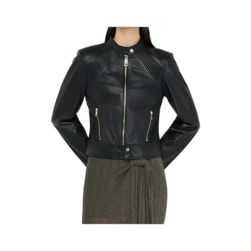 Zippered Leather Biker Jacket
