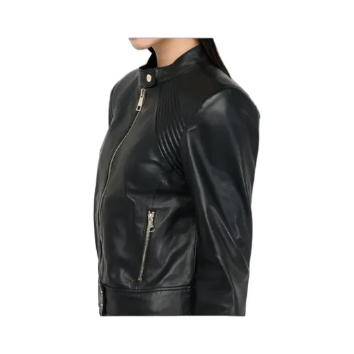 Zippered Leather Biker Jacket
