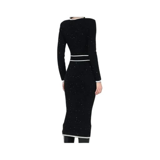 Sequin-Embellished Button-Front Midi Dress