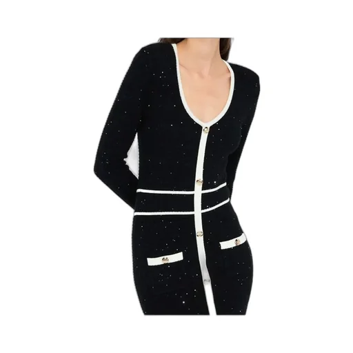 Sequin-Embellished Button-Front Midi Dress