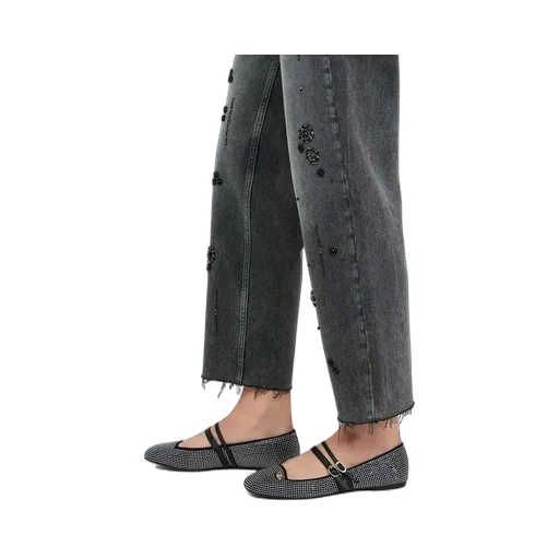 Straight-Leg Denim Trousers With Rhinestones