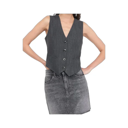 V-Neck Buttoned Denim Gilet