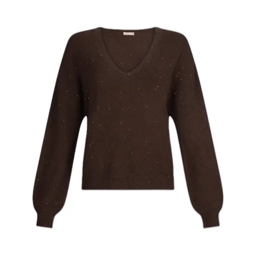 Glitter-Embellished V-Neck Sweater