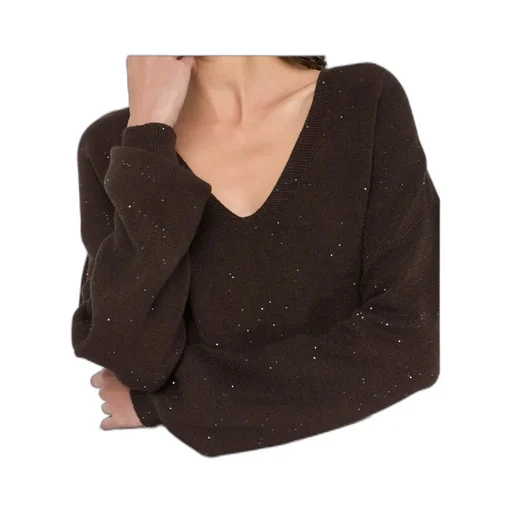 Glitter-Embellished V-Neck Sweater