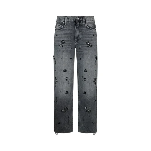 Straight-Leg Denim Trousers With Rhinestones