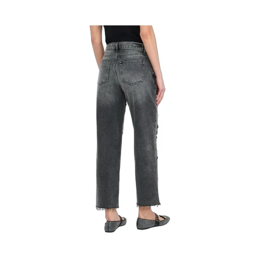 Straight-Leg Denim Trousers With Rhinestones