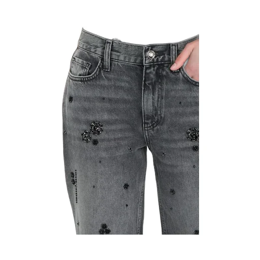 Straight-Leg Denim Trousers With Rhinestones