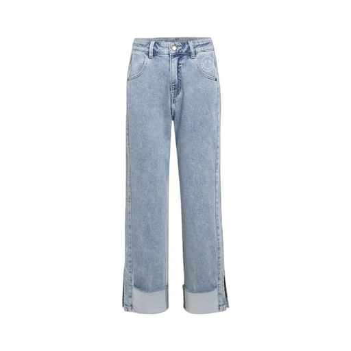 Straight Jeans With Smiley Face And Crimped Rim