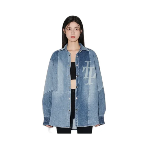 Stitched Long-Sleeved Denim Shirt