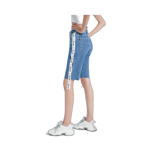 Long Ribbon Denim Shorts