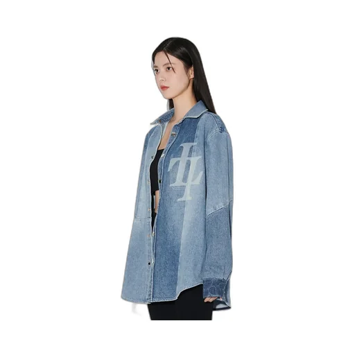 Stitched Long-Sleeved Denim Shirt