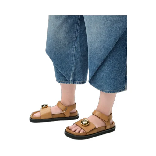Leather Button-Embellished Sandals