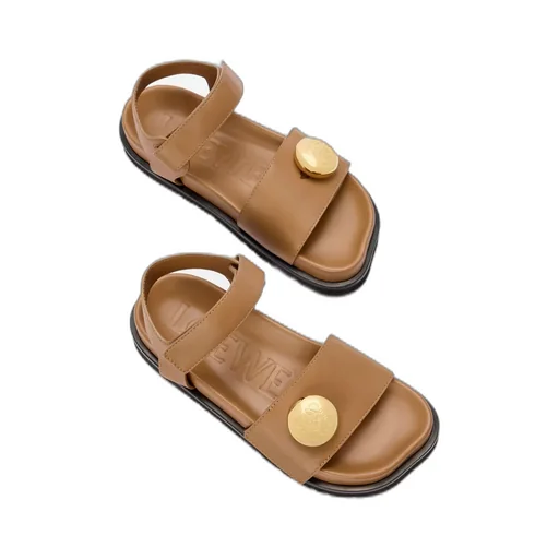 Leather Button-Embellished Sandals