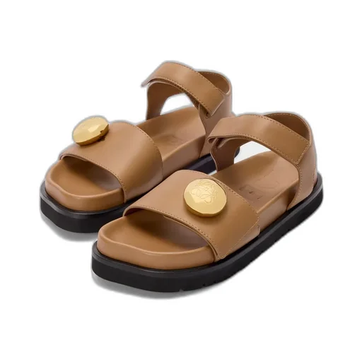 Leather Button-Embellished Sandals