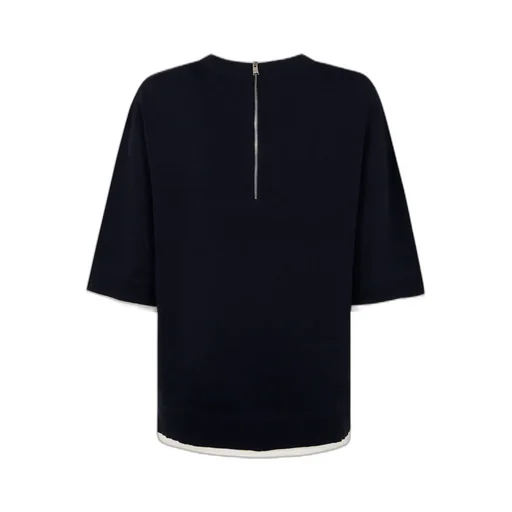 Contrasting-Trim Zip Detailed T-Shirt
