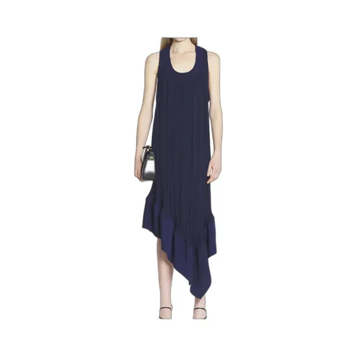 Asymmetric Hem Pleated Midi Dress