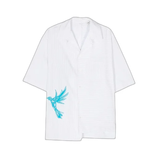 Bird-Appliqué Pinstriped Shirt