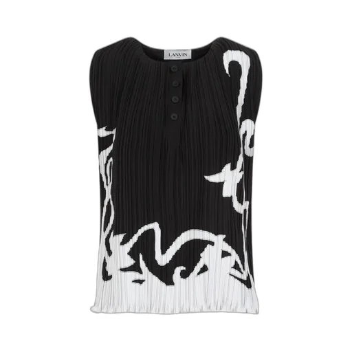 Abstract-Print Pleated Sleeveless Blouse