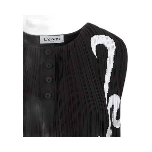 Abstract-Print Pleated Sleeveless Blouse