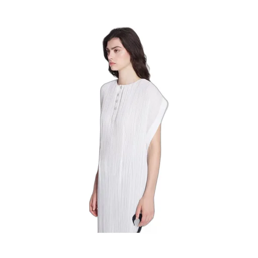 Plissé-Effect Straight Hem Midi Dress