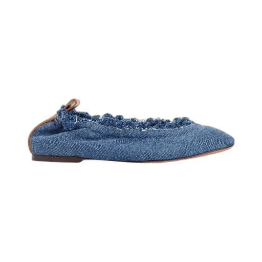 Frayed Detail Denim Flat Shoes