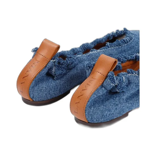 Frayed Detail Denim Flat Shoes