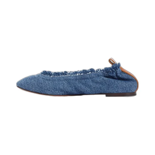 Frayed Detail Denim Flat Shoes