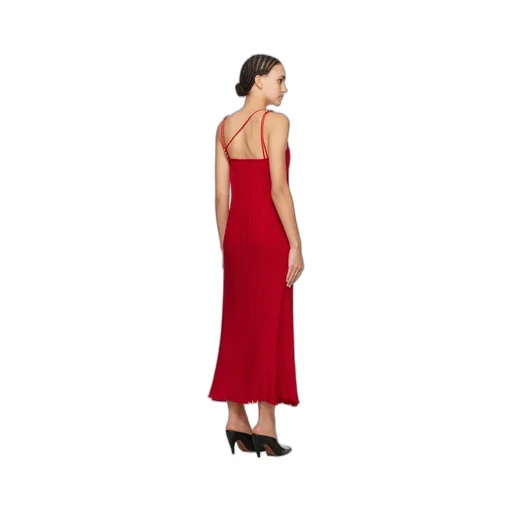 Pleated Asymmetric-Hem Sleeveless Midi Dress