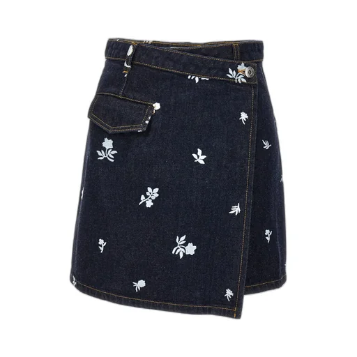 All-Over Embroidered Asymmetric Mini Skirt